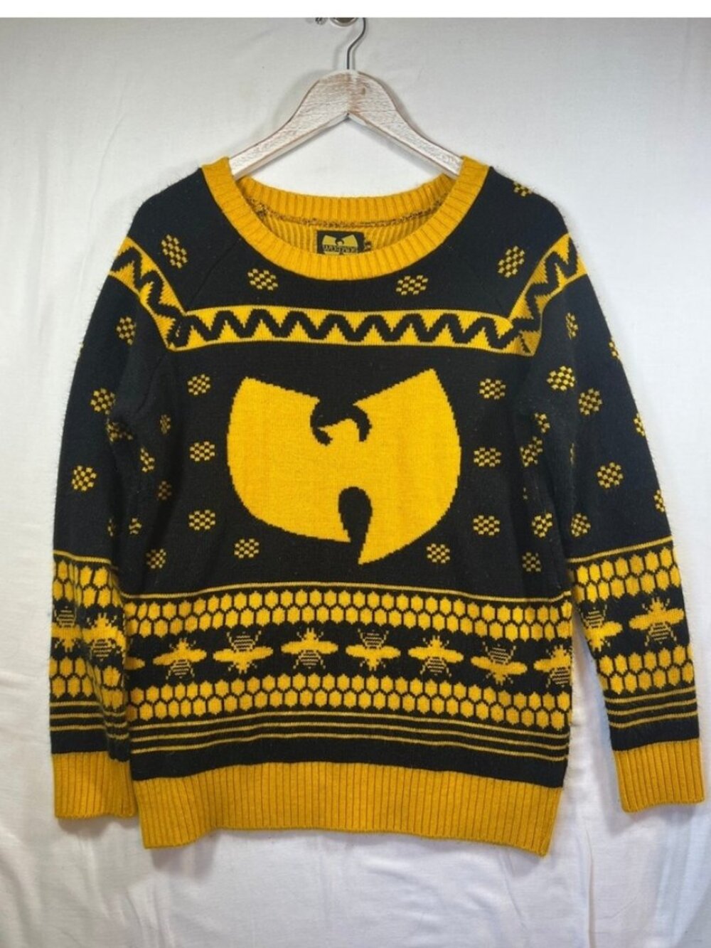 Wu-Tang Clan Killa Beez Knit Holiday Sweater Black Yellow Logo Mens Medium M